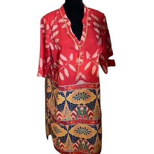 Vicky and Lucas 100% silk dress/ coverup in red Batik print NWT